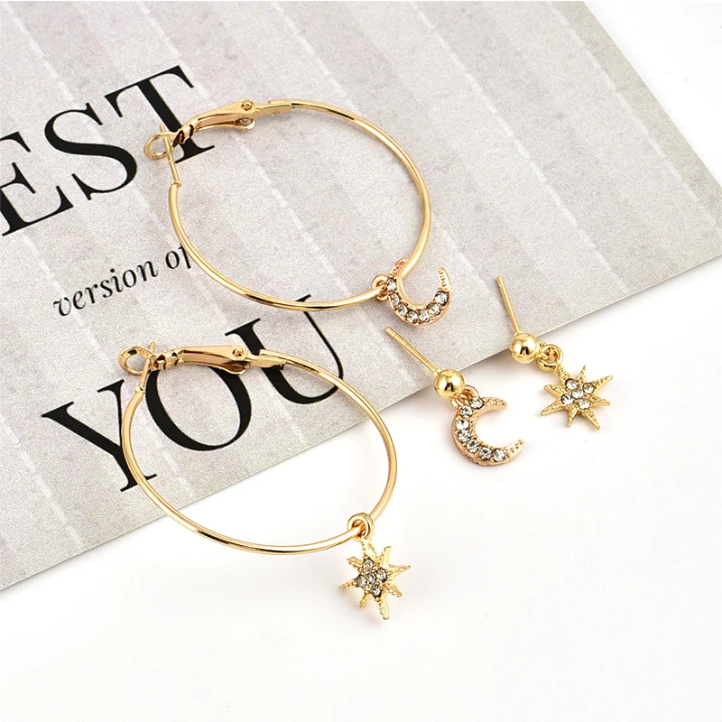4 шт./компл. женские серьги модные ювелирные изделия с изображением луны и звезд