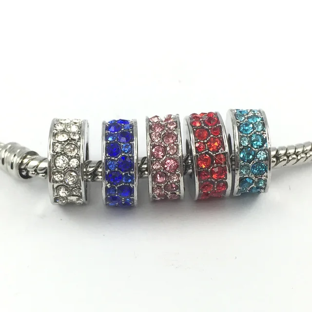 Silver Plated Spacer With Crystal Charm European Beads Fit Pandora