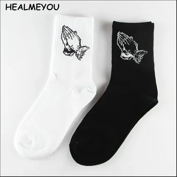 

New skate cotton crew socks of Virgin gesture pattern for men women tide brand hip hop funny novelty white black Funky