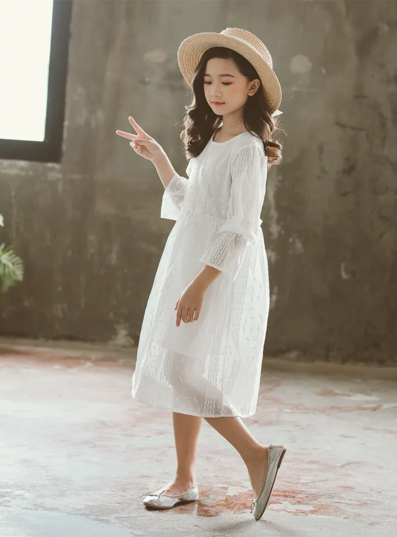 Girls Dress Autumn New Children Princess Dress White Long Sleeve Embroidered Fairy Kids Cute Dress Children Clothes#5307