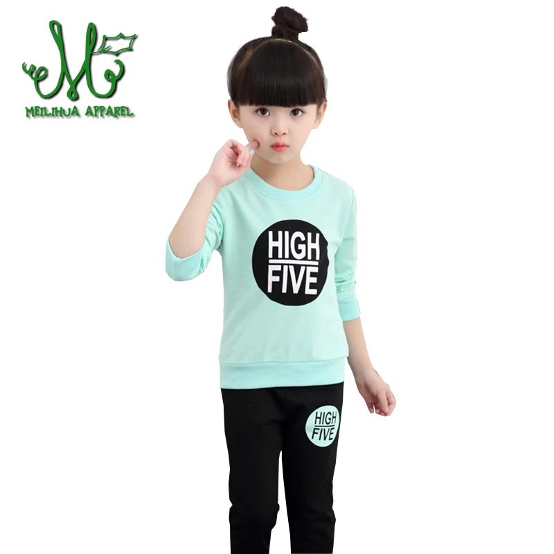 

Girls Casual Suits Clothing Sets For 4 6 8 10 12 14 Year Girl Letter Tracksuits Costume Cotton Spring &Autumn Sportswear Outfits