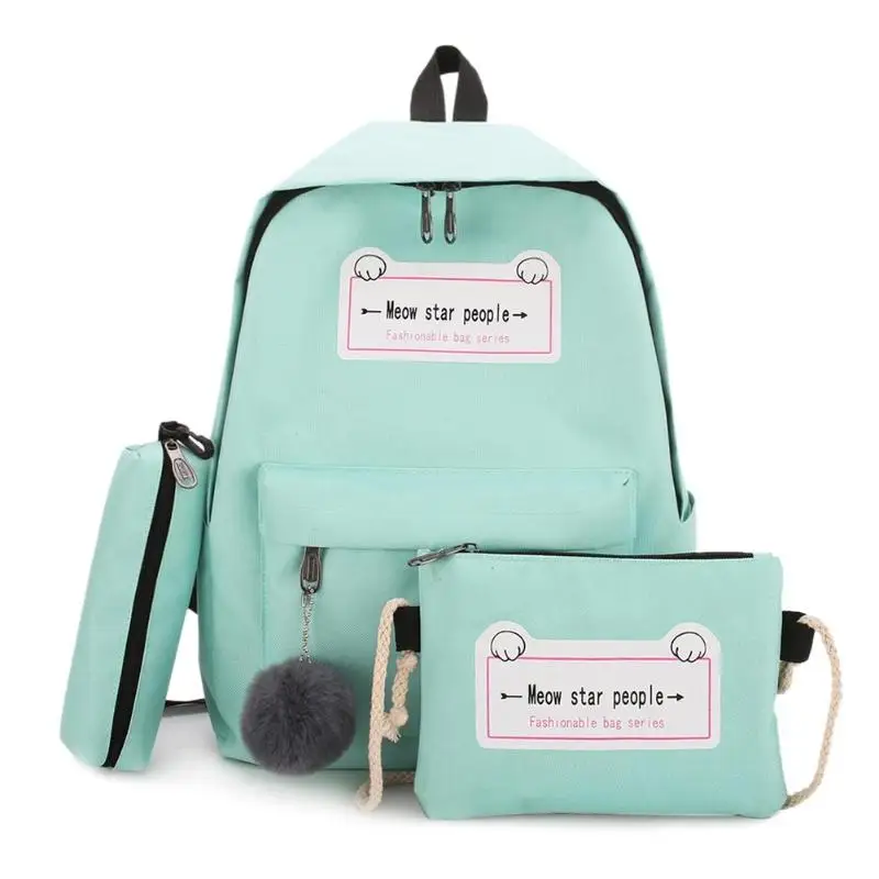 4 шт./компл. лента цепь с буквенным Mochila рюкзак туристические рюкзаки для отдыха школьные рюкзаки для девочек-подростков, школьный рюкзак - Цвет: green