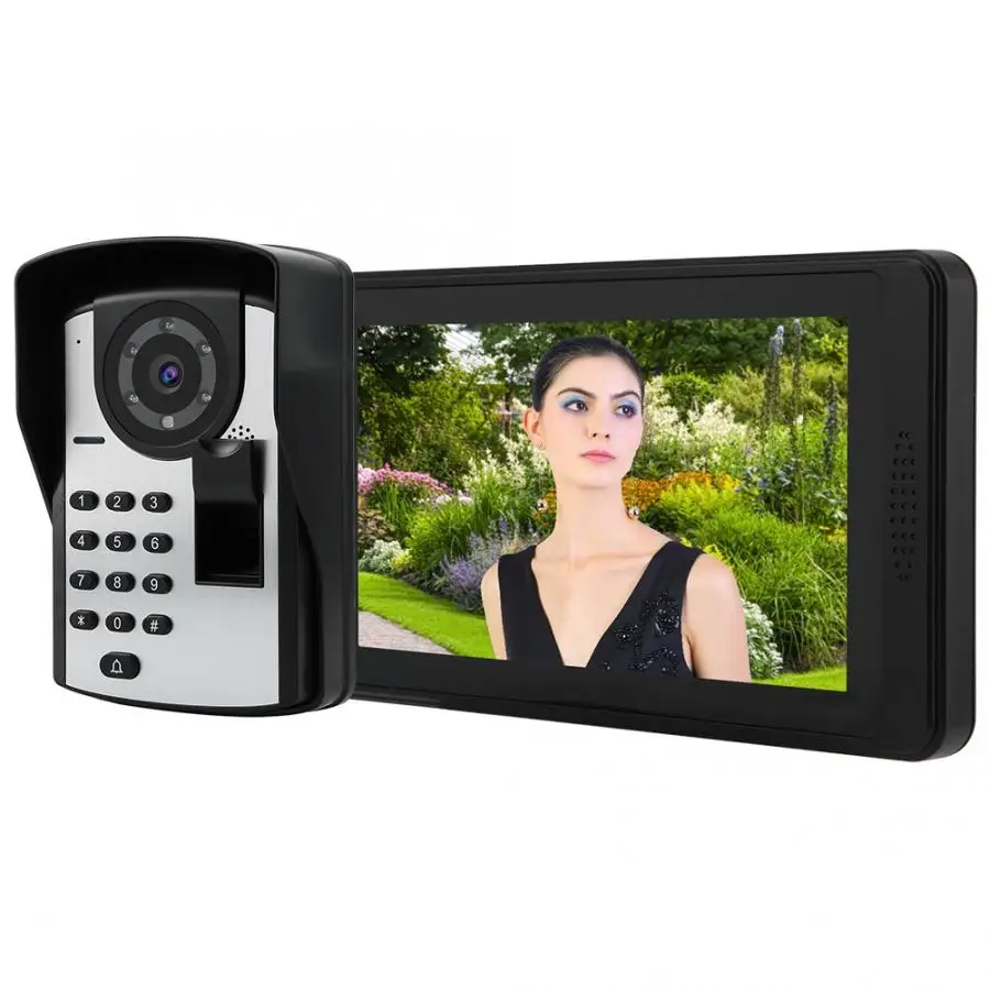 7" Wired Video Door Phone Fingerprint Password Remote Control Unlocking App Doorbell