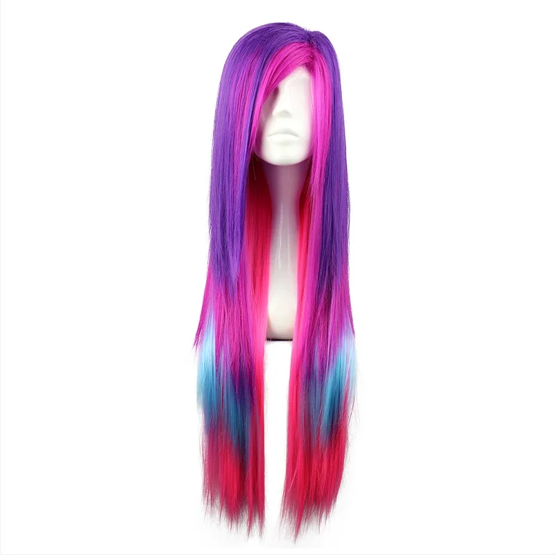 Peruca de Cabelo Fibra de Alta Mcoser Longa Reta Cosplay Arco-íris Multi Cor Sintético 100% Temperatura Peruca-286 80cm