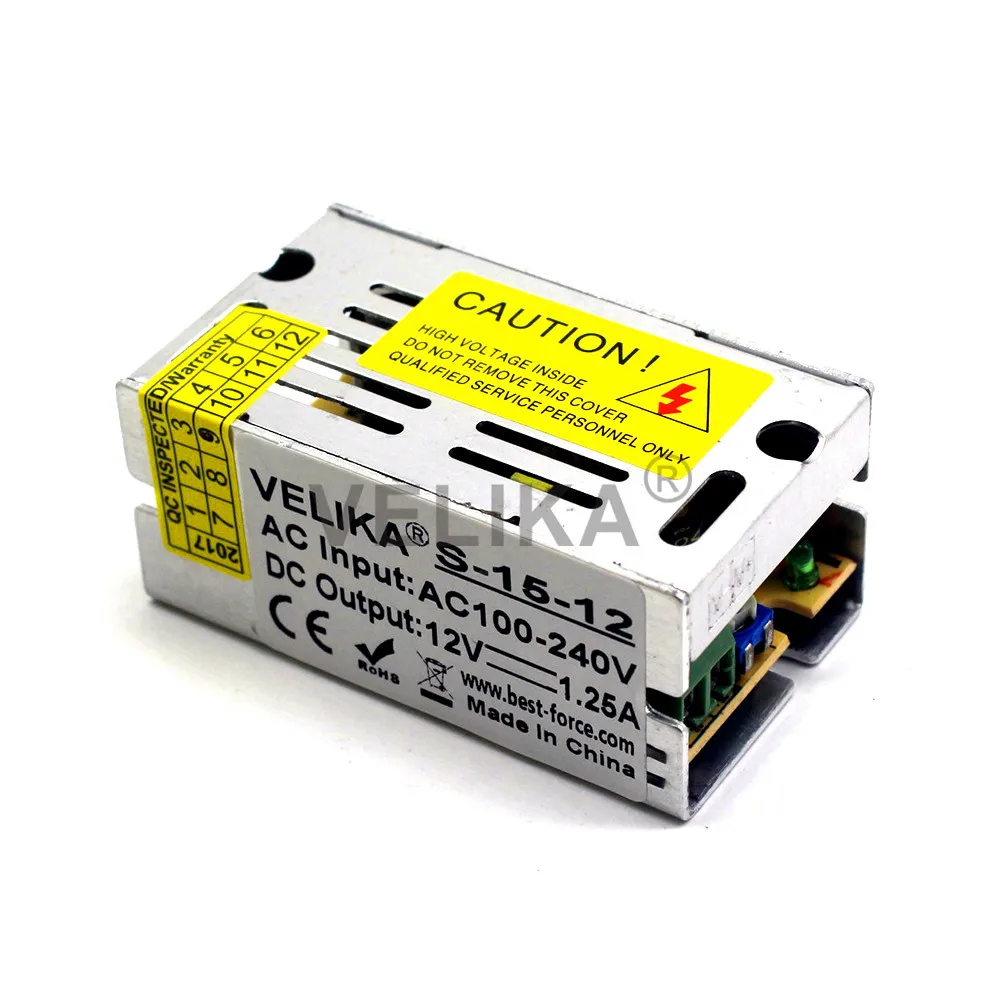 Мини размер импульсный источник питания DC 12V 1.25A 15W Светодиодный драйвер