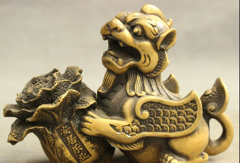 

JP S0606 Bronze Animals Dragon PiXiu Wealth Coin Chi-lin Lion Statue Cai Cabbage (B0413)