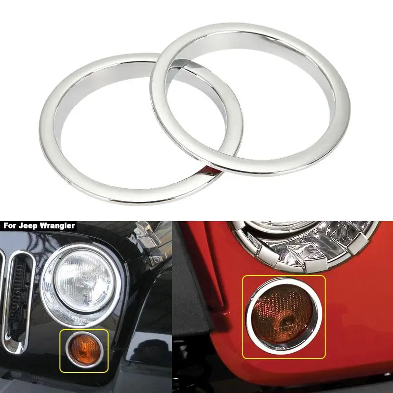2x Chrome ABS Front Turn Signal Lamp Bezel Trim Cover Insert Ring Fit