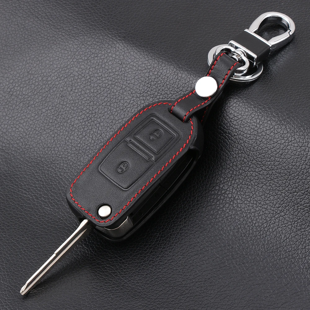 

Genuine Leather 2 Buttons Car Flip Key Cases for VW Amarok Polo Golf Mk4 Mk5 Bora Jetta Seat Altea Alhambra Key Cover