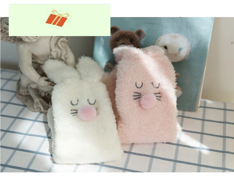 Winter New Soft Brushed Thick Cute Cartoon Animal Bunny Ears Warm Ladies Floor Sock Coral Half Velvet High Quality Women's Socks (11)