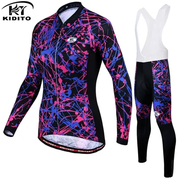 

KIDITOKT 2019 Women Winter Thermal Fleece Cycling Jersey Set Keep Warm Mountain Bicycle Cycling Clothing MTB Bike Cycling Wear