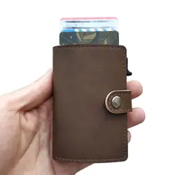 2019 Новый RFID Блокировка Винтаж кредитной держатель для карт для мужчин Алюминий Бизнес ID Кожаный чехол для карт мужской металлический кард