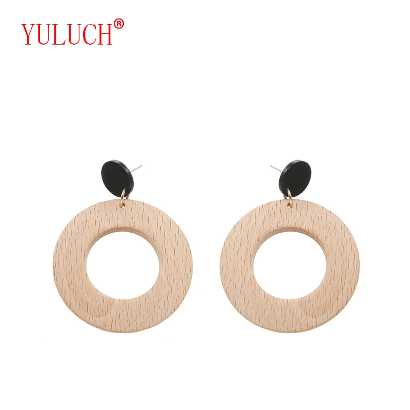 

YULUCH Vintage original design monochrome white solid wood hollow big round bohemian African women earrings party gifts