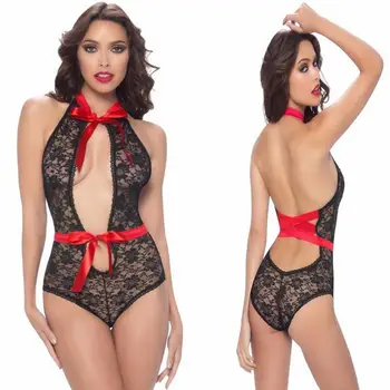 

2020 Sexy Transparent Hollow Lace Adult Female Women Bodysuits Jumpsuits Sexy Lingerie Underwear Sleepwear Exotic Costume 1125