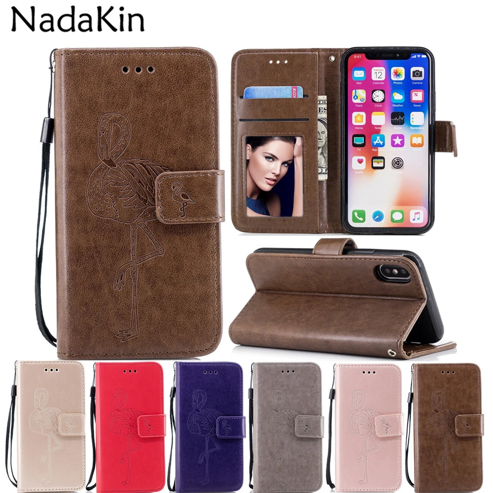 

Newest Retro Embossed Flamingo Phone Case For iPhone 5 5S SE 6 6S 7 8 Plus X Magnetic Wallet Flip Leather Stand Case Cover