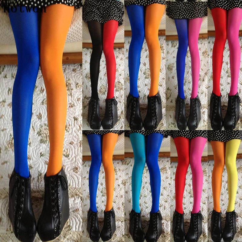 Women Patchwork Footed Tights Stretchy Pantyhose Stockings Elastic Two Color Silk Stockings Skinny Legs Collant Sexy Pantyhose
