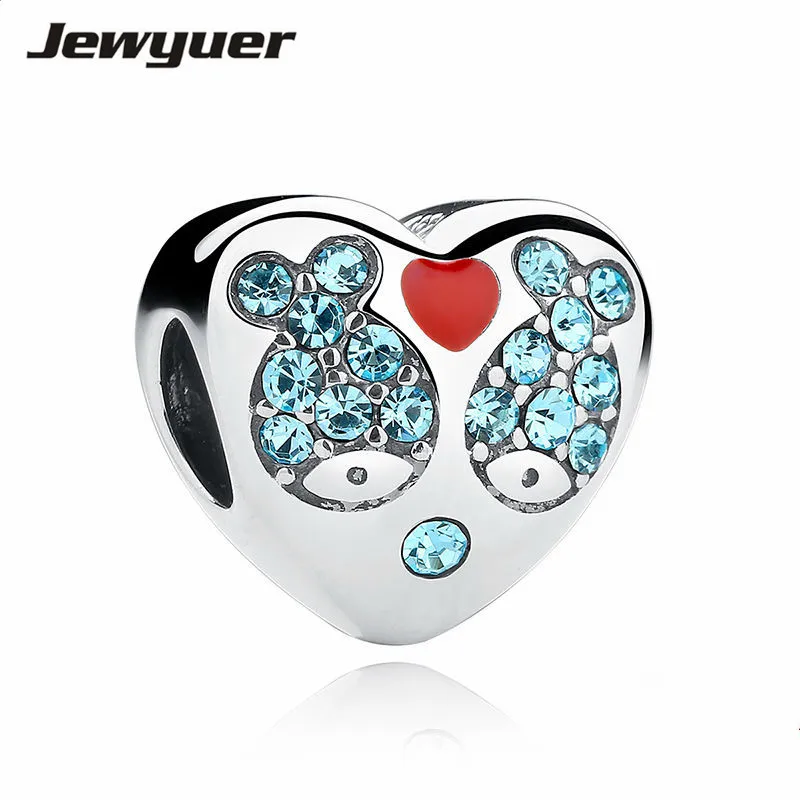 

925 Sterling Silver Red Heart Blue Crystal Fish Heart Charms Fit Bracelet Jewelry Making Mother Gift SCC020
