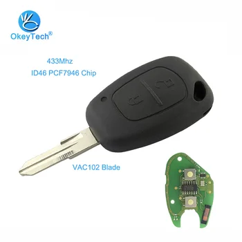 

OkeyTech 2 Button 433mhz Uncut VAC102 Blade ID46 PCF7946 Transponder Chip Remote Key Fob for Renault Traffic Kangoo Clio Scenic
