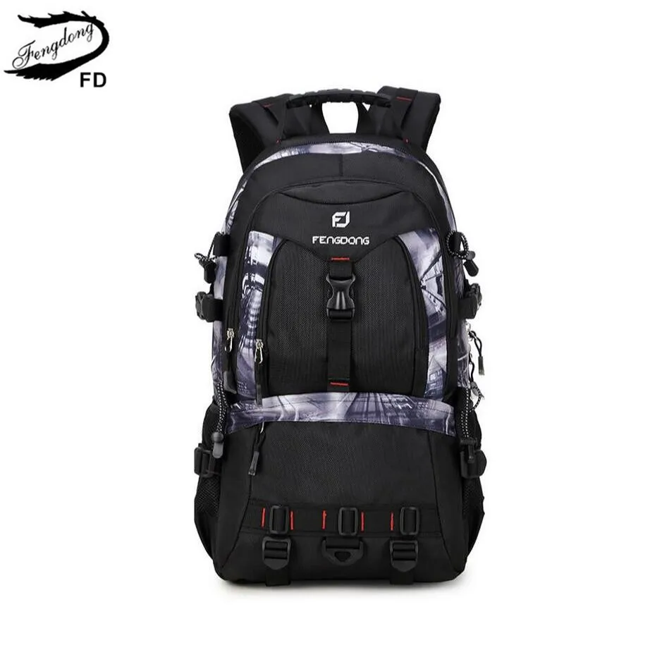 FengDong black big size multifunctional high school backpack waterproof school bags for boys male laptop bag 15.6 college bags