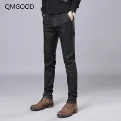 QMGOOD для мужчин Новое поступление Весенняя мода одежда высшего качества джинсы для женщин мужской Жан уличная Slim Fit стрейч Мужской Брюки д
