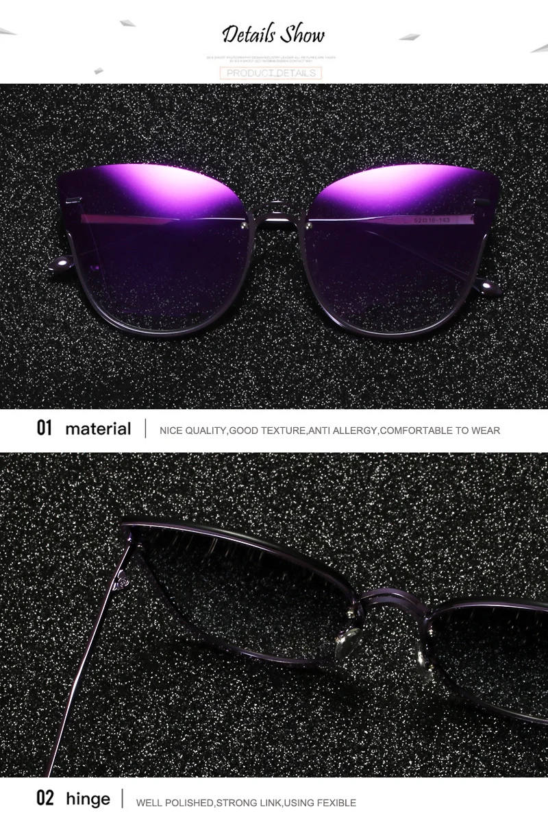 Шауна негабаритный кошачий глаз солнцезащитные очки Женские Модные фиолетовые зеркальные оттенки градиент