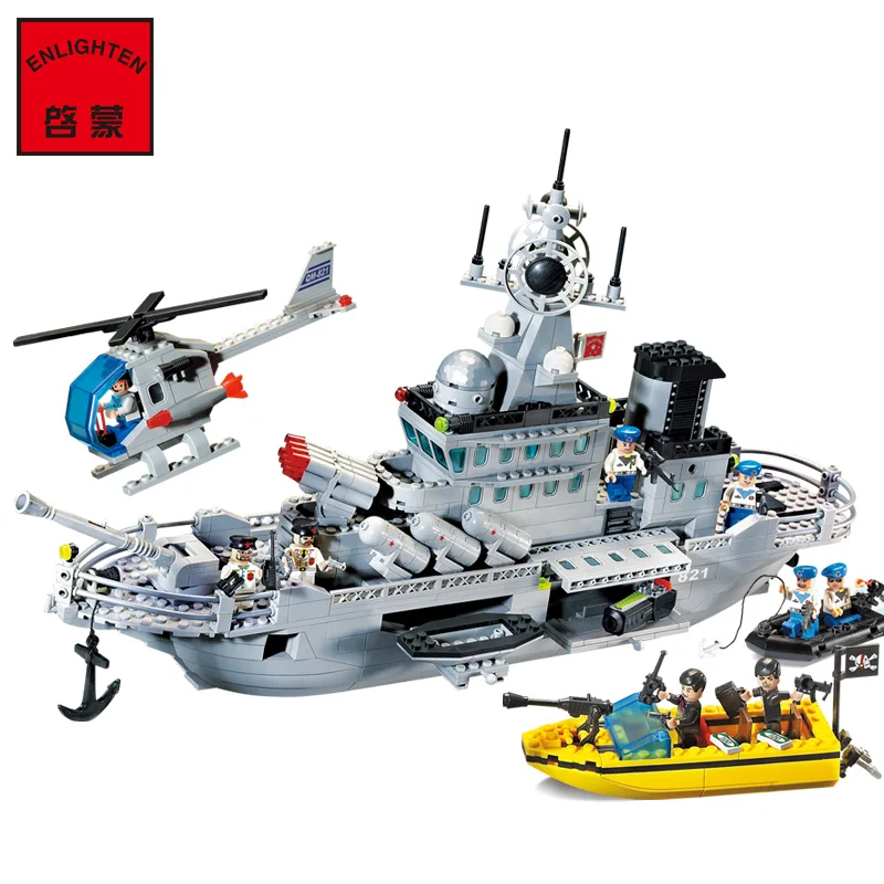 Kopen ENLIGHTEN 821 CombatsZone Militaire Marine Missile Cruiser Oorlogsschip Helicoper Model Bouwstenen minifig Kinderen Speelgoed