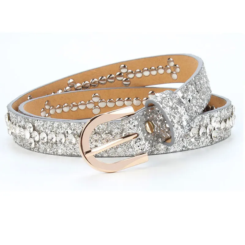 

summer color new women rhinestone belt fashion crystal jean's belts golden color strap