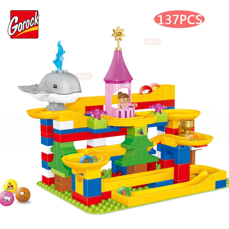 

GOROCK 137PCS/SET Happy Animals Slide Amusement Castle Model Large Particles Building Block Brick Girl's Toy Compatible Duploe
