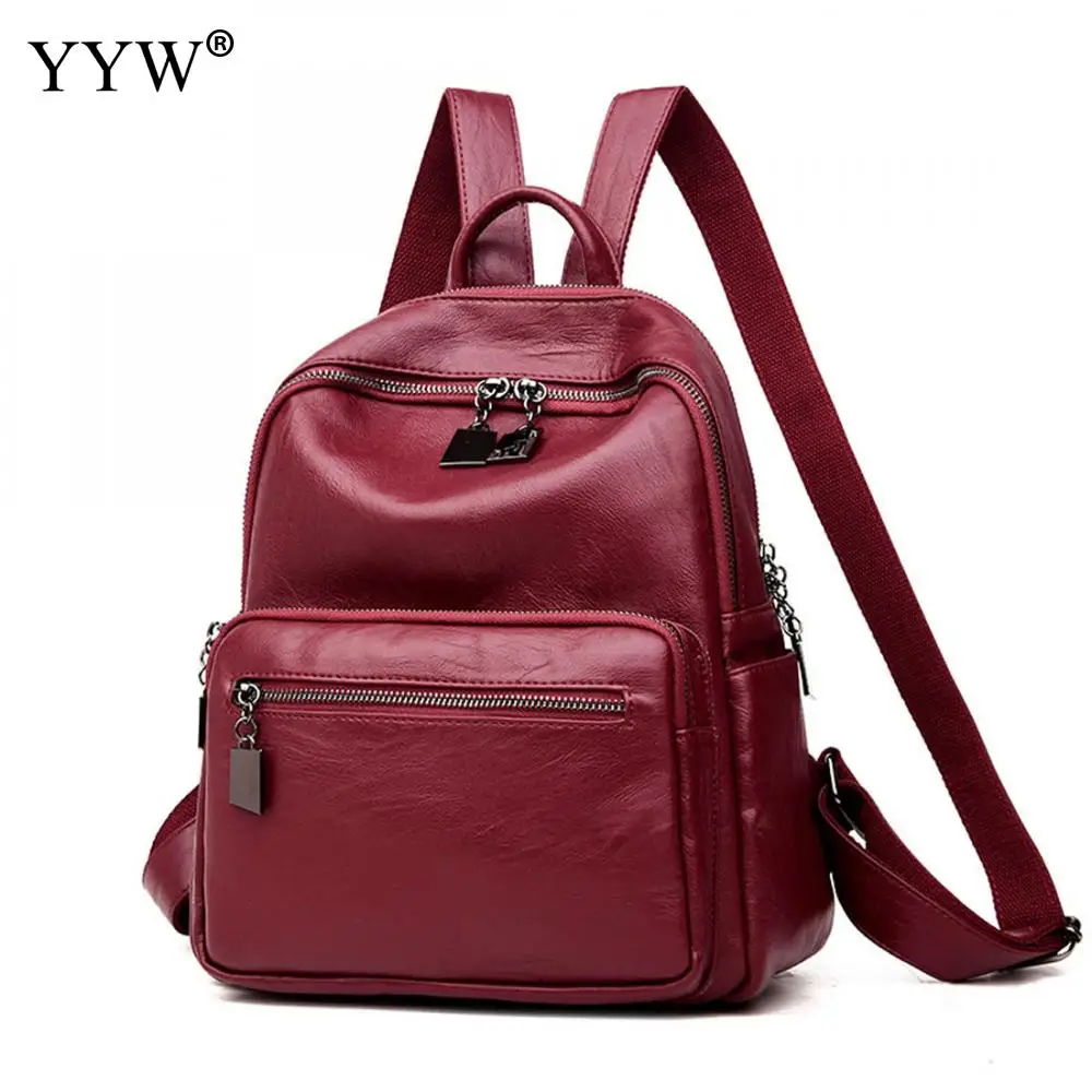 comicsahoy.com : Buy Burgundy PU Leather Backpack Female Laptop Backpacks for Adolescent Girls ...