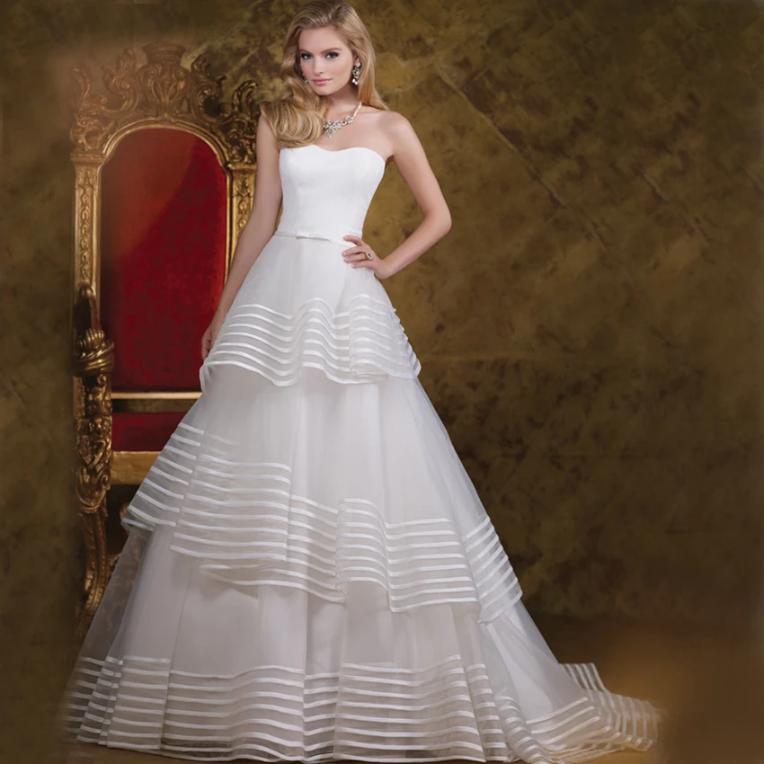 

Vnaix WW1202 Cheap New 2016 Brief Organza Wedding Dress Sexy Sweetheart Sashes Tiered Ribbons White Elegant Floor Length
