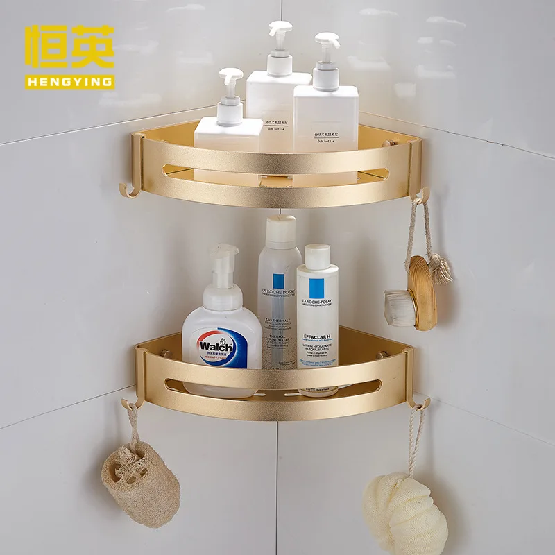 Gold Bathroom Shelves Space Aluminum Black Finished Shower Corner Shelf