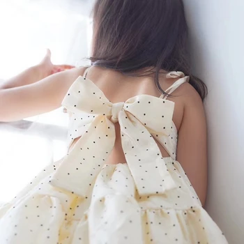 

6432 Dot Tutu Bow Back Princess Brithday Baby Girl Dress New Summer Party Wedding Kid Dress For Girl Wholesale Baby Girl Clothes