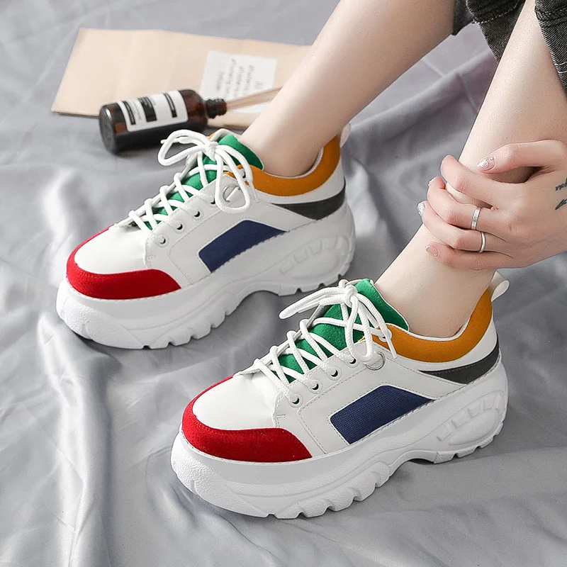 Krasovki Sneakers Women Color Stitching Fashion Lace Thick Bottom Breathable Dropshipping Muffin Bottom Causal Women Shoes
