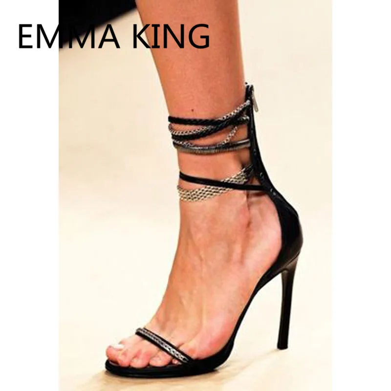 

2019 Design Chain Women High Heels Sandals Open Toe Rome Style Sexy Stilettos Ladies Casual Party Shoes Woman Gladiator Sandals
