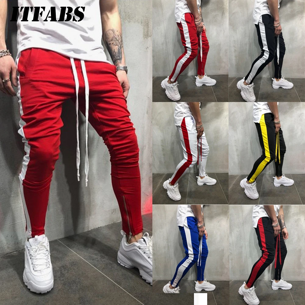 2018 новые осенние мужские s свитшоты брюки с принтом Боковые Полосатые Карманы Мужские Винтажные спортивные брюки