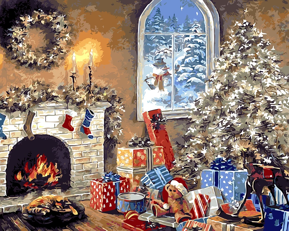 

Santa Claus and gift Merry Christmas Oil Painting picture By Numbers module Picture Coloring by hand Unique Gift Home Decoration