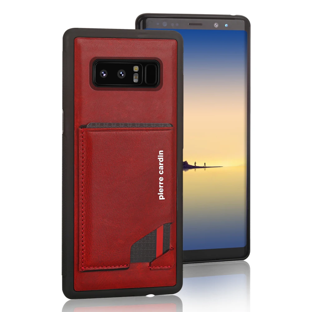 For Samsung Galaxy Note 8 Phone Case Pierre Cardin Genuine Leather Case Slim Card Holder Stand