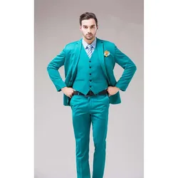 Green Blue Groom Tuxedos Notch Lapel Men's Suit Turquoise Bridegroom Wedding Dinner Best Man Suit (Jacket+Pants+Vest)