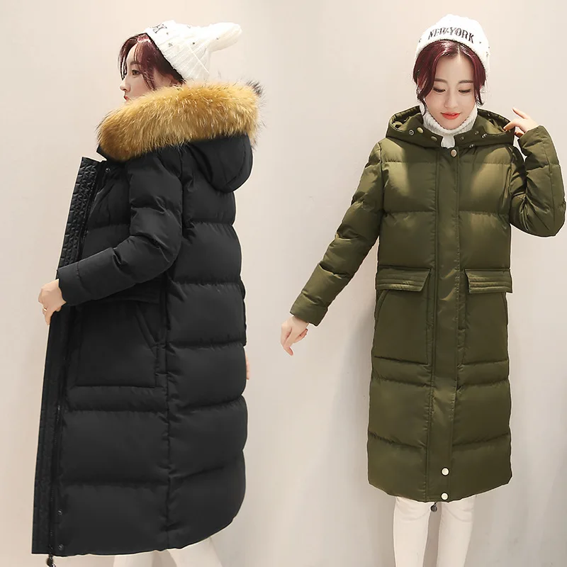 Jackets Solid Zipper Slim New And Coats Real Sale Polyester 2016 Long Padded Knee Thickening Female