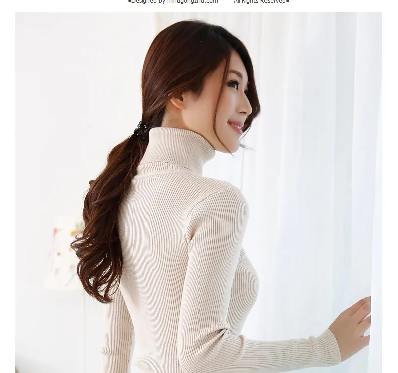2017 women's slim medium-long turtleneck sweater thickening sweater knitting sweater pattern 15