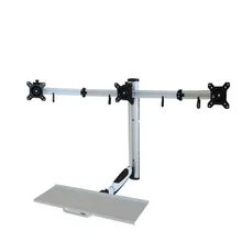WS10 360 Degree Gas Spring Aluminum Triple Screen Wall Mount Sit-Stand Workstation PS Stand 3 Monitor Holder With Keyboard Tray tablet pc industrial lcd monitor display screen wall mount keyboard tray mouse stand tray mount computer bracket