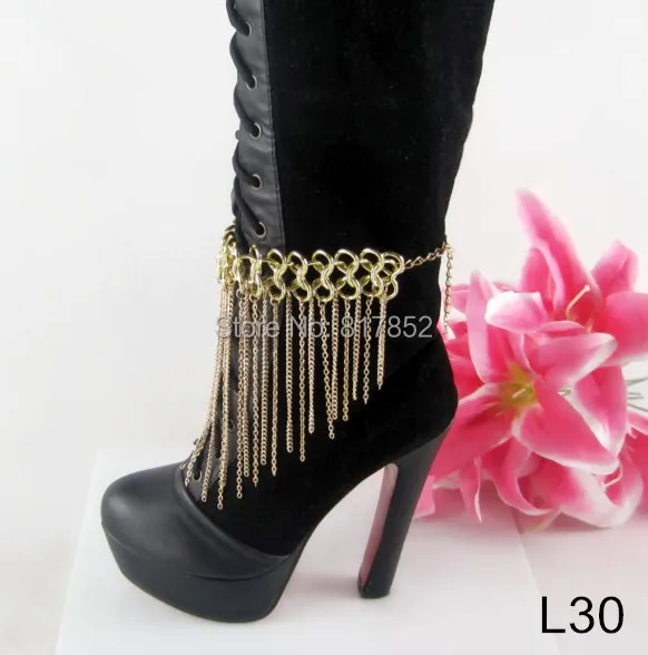 

FREE SHIPPING Women 1 Boot Shoe Chain Jewelry Punk Pearl Gold Tone Anklet Chains