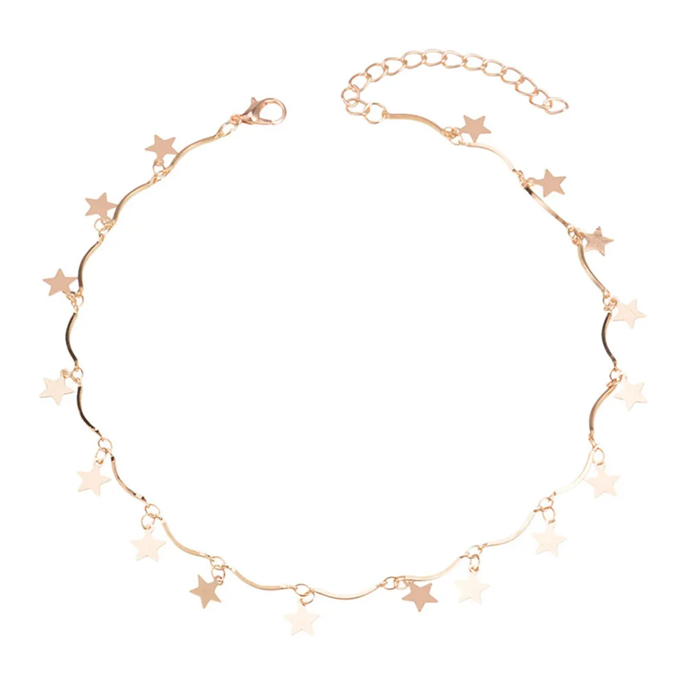 

New Dainty Necklace Choker Boho Gold Color Chain Tiny Star Maxi Choker Necklace For Women Tassel Necklaces Layering Chokers @3