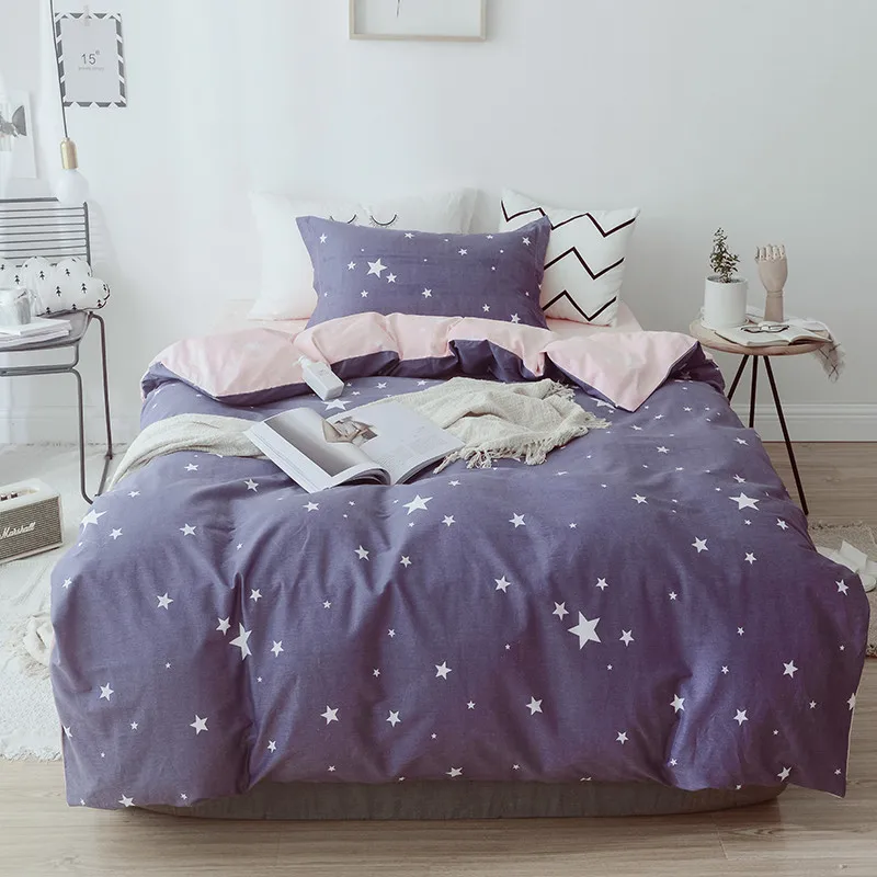 

Fantasy white stars pattern Bedsheet Pillowcase Duvet Cover Sets 100% Cotton Bedlinen Full Size Bedding Set Pillowcase Bed Sheet