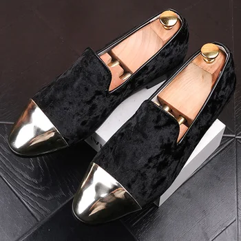 

Italy Style Men Shoes Black Suede Men Loafers Flats mocassin homme Metal Tip Leather Leisure Slip on Loafers Party Wedding Shoes