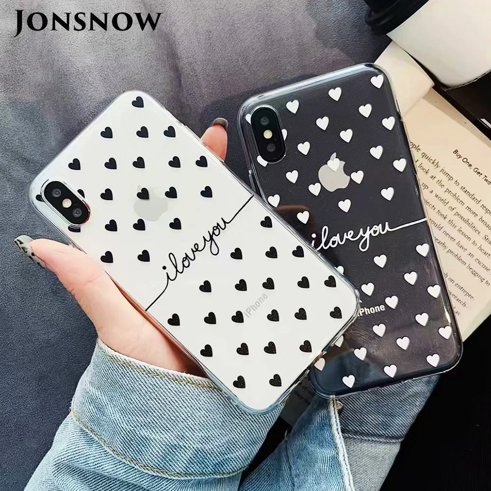 KIPX1078_1_JONSNOW Clear Case For iPhone 6 6S 7 8 Plus XS XR XS Max Black White Heart Pattern Soft Silicone Protect Back Cover Capa Fundas