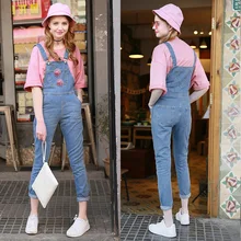Women New Deep Blue Pocket Denim Jumpsuit 2016 Spring Ladies Style Casual Full Length Loose Bodycon Rompers Jeans Overall