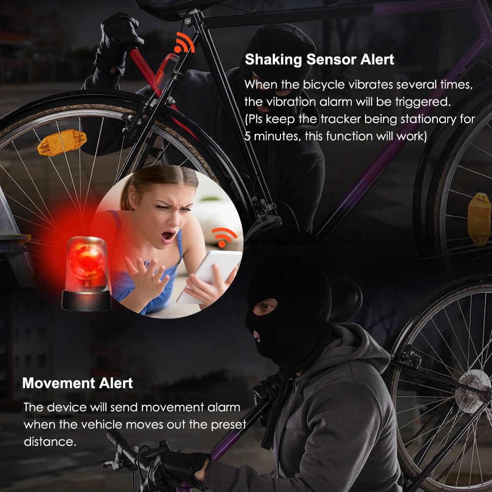 TKSTAR GPS Tracker Bike Waterproof Taillight Design Vibrate Drag Alarm Mini GPS Tracker for Bike Bicycle Geo-fence SOS Free APP