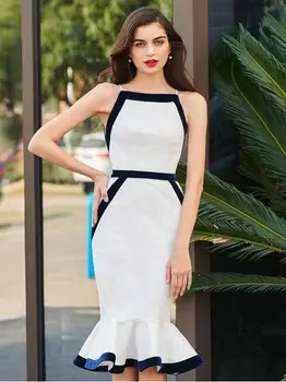 

High Quality Sexy O Neck White Mermaid Bandage Dress 2018 Knitted Elastic Bodycon Party Dress