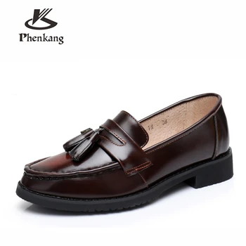 

Genuine cow leather brogues sneakers designer vintage ladies flats shoes handmade oxford shoes for women 2020 brown with fur