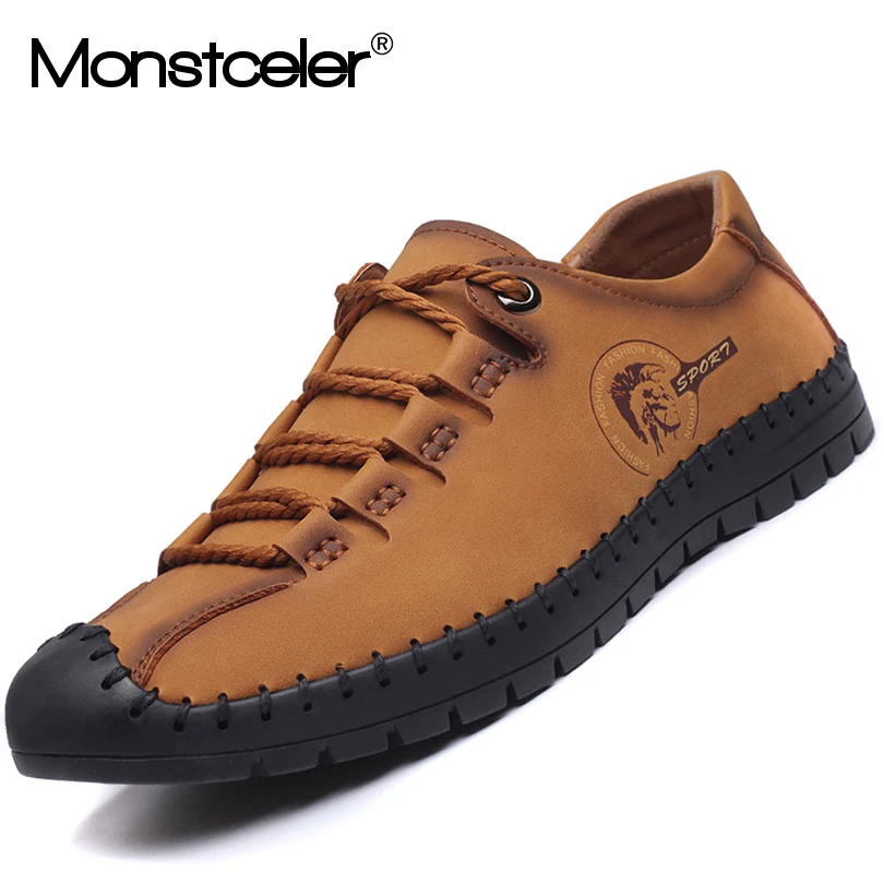

Monstceler Brand Fashion Men Leather Casual Shoes British Round Toe All-match Handmade Male Shoes M6570